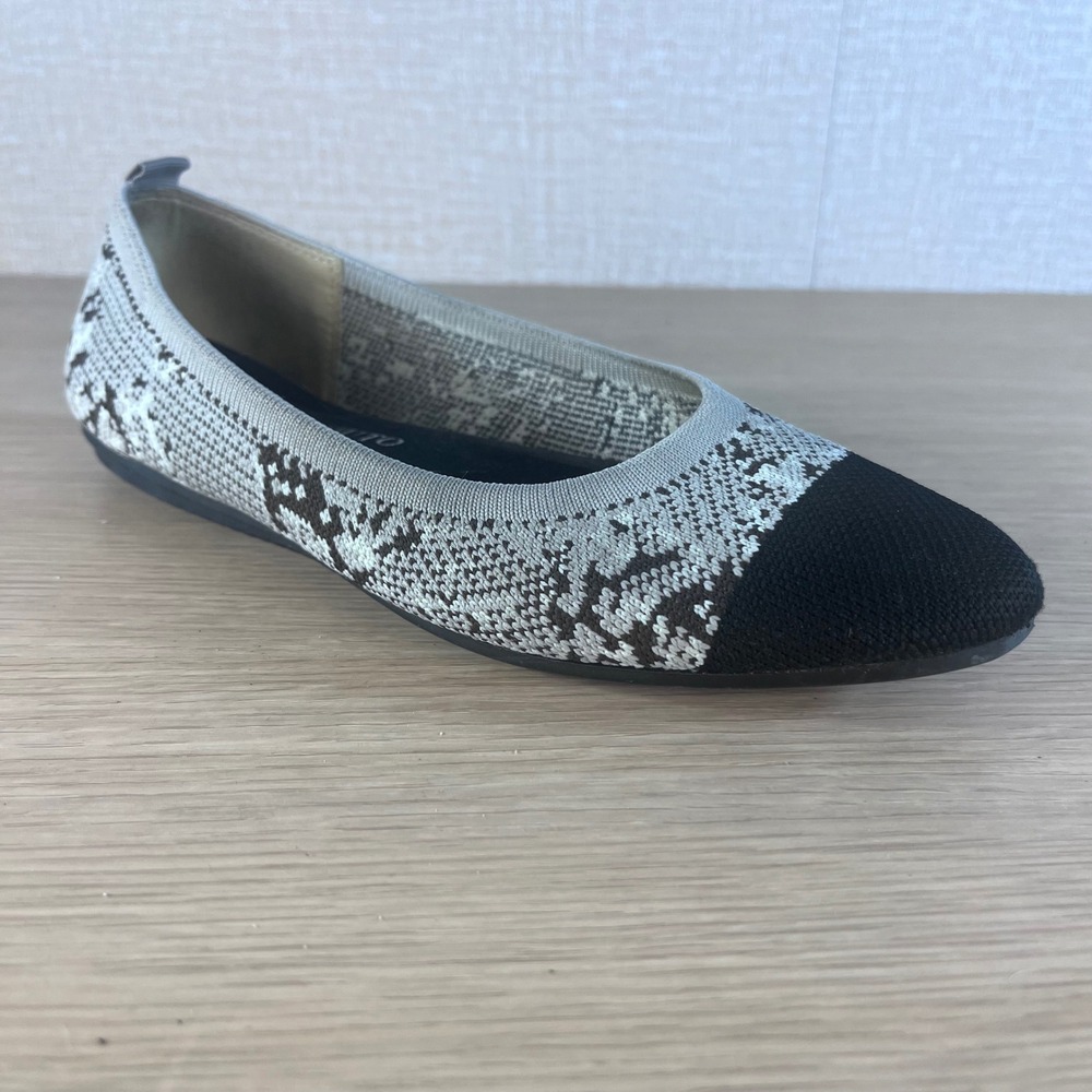 Vince Camuto Knit Ballet Flats Snakeskin Print Cap Toe Gray Black Womens 7.5M